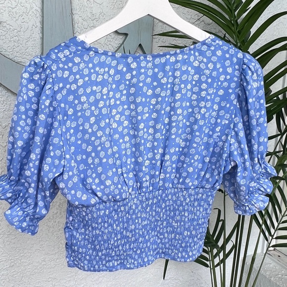 Blue Floral Peplum Blouse with Sweetheart Neckline Small Size Aka Corset Draped - Picture 9 of 13